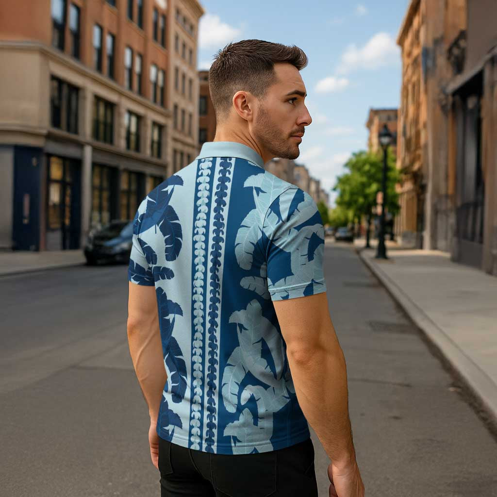 Hawaii Pua Kenikeni Lei Zipper Polo Shirt With Lau Maia Royal Blue