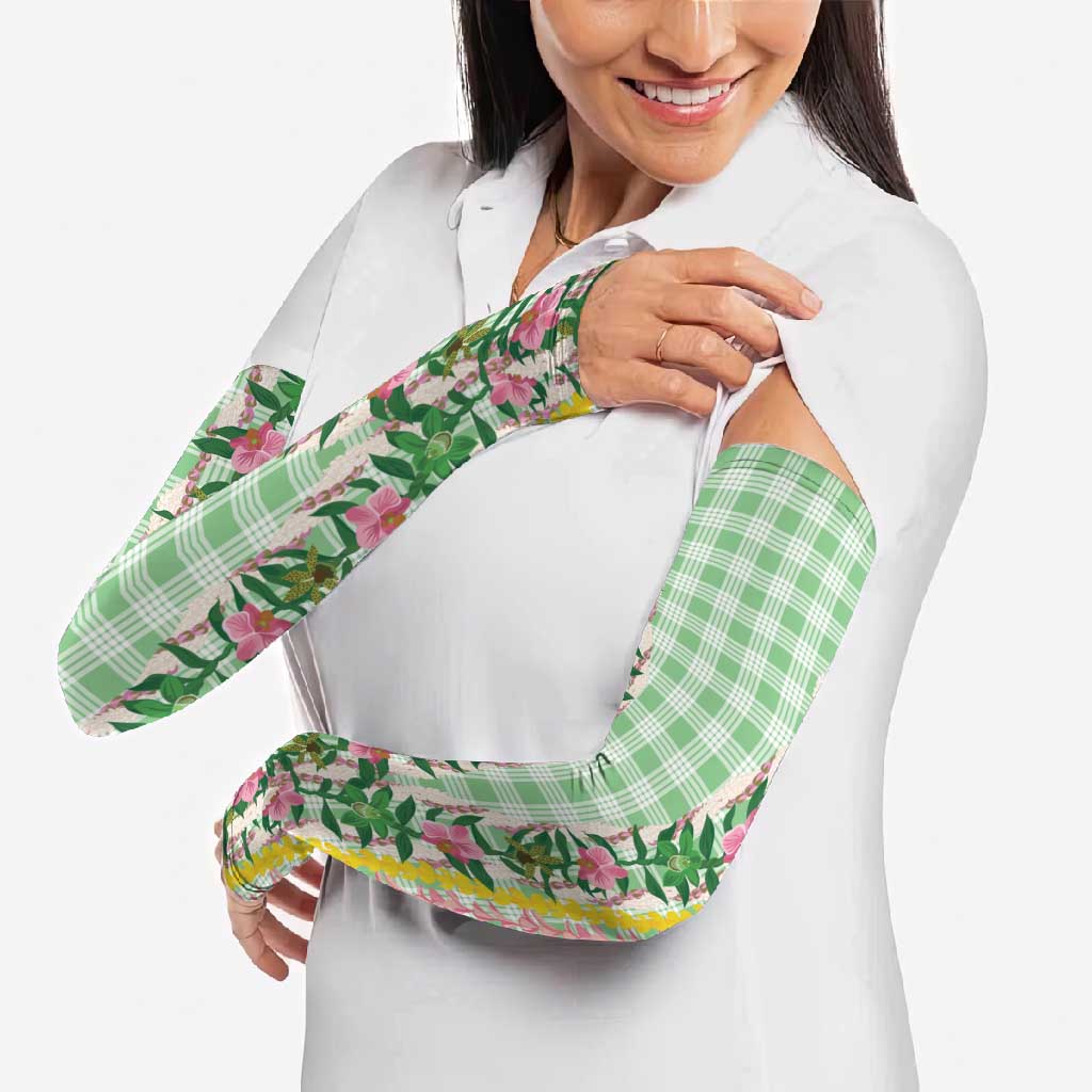 Hawaii Pikake Lokelani Plumeria Lei Arm Sleeves Green Palaka Motifs
