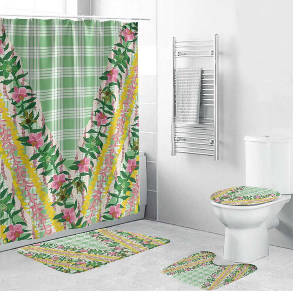 Hawaii Pikake Lokelani Plumeria Lei Bathroom Set Green Palaka Motifs