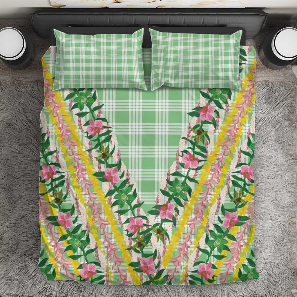 Hawaii Pikake Lokelani Plumeria Lei Bedding Set Green Palaka Motifs
