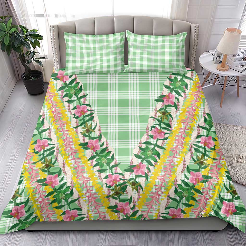 Hawaii Pikake Lokelani Plumeria Lei Bedding Set Green Palaka Motifs
