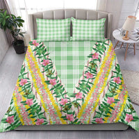 Hawaii Pikake Lokelani Plumeria Lei Bedding Set Green Palaka Motifs