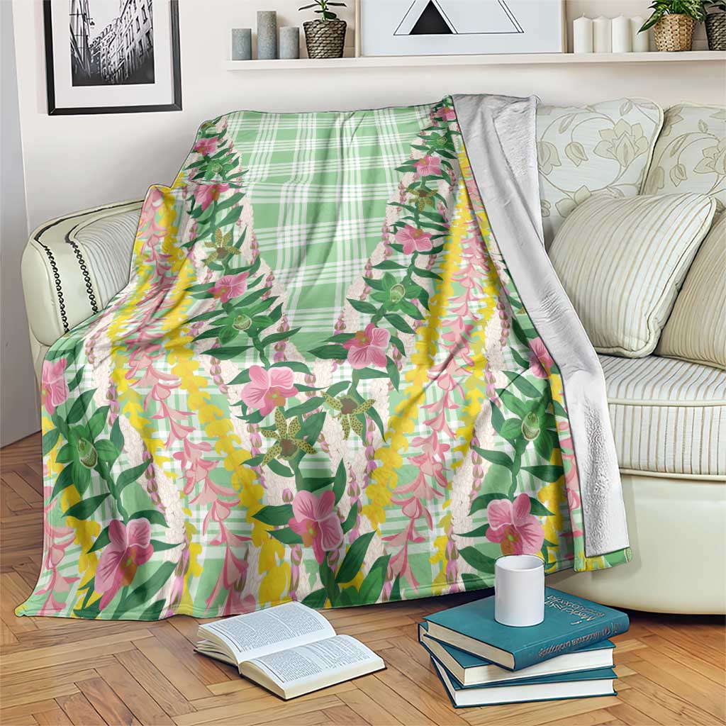 Hawaii Pikake Lokelani Plumeria Lei Blanket Green Palaka Motifs