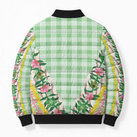 Hawaii Pikake Lokelani Plumeria Lei Bomber Puffer Jacket Green Palaka Motifs
