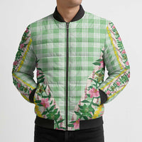 Hawaii Pikake Lokelani Plumeria Lei Bomber Puffer Jacket Green Palaka Motifs