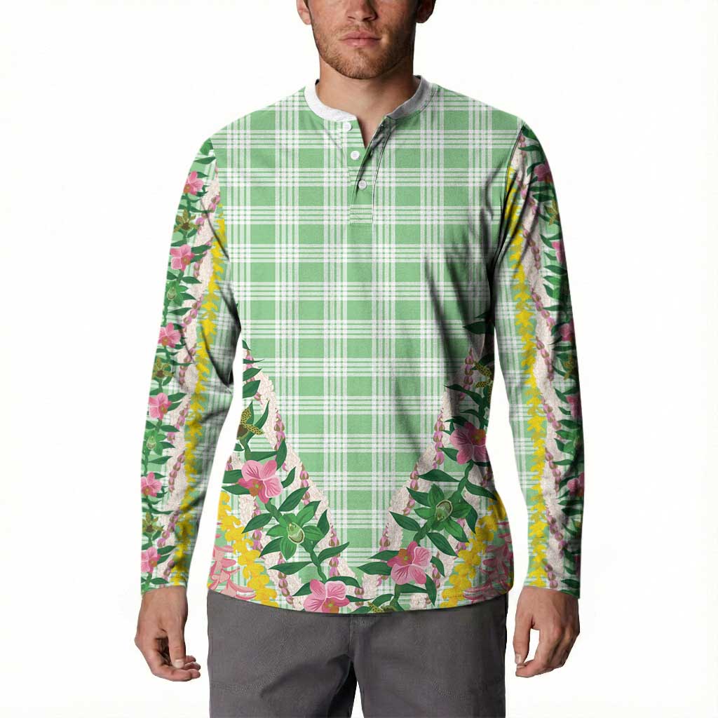 Hawaii Pikake Lokelani Plumeria Lei Button Sweatshirt Green Palaka Motifs