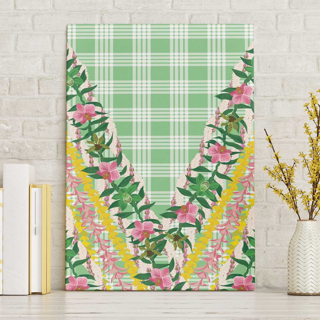 Hawaii Pikake Lokelani Plumeria Lei Canvas Wall Art Green Palaka Motifs