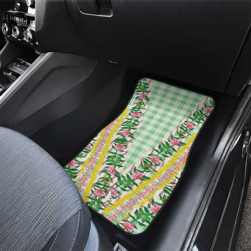 Hawaii Pikake Lokelani Plumeria Lei Car Mats Green Palaka Motifs