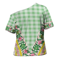 Hawaii Pikake Lokelani Plumeria Lei Cross Shoulder Shirt Green Palaka Motifs