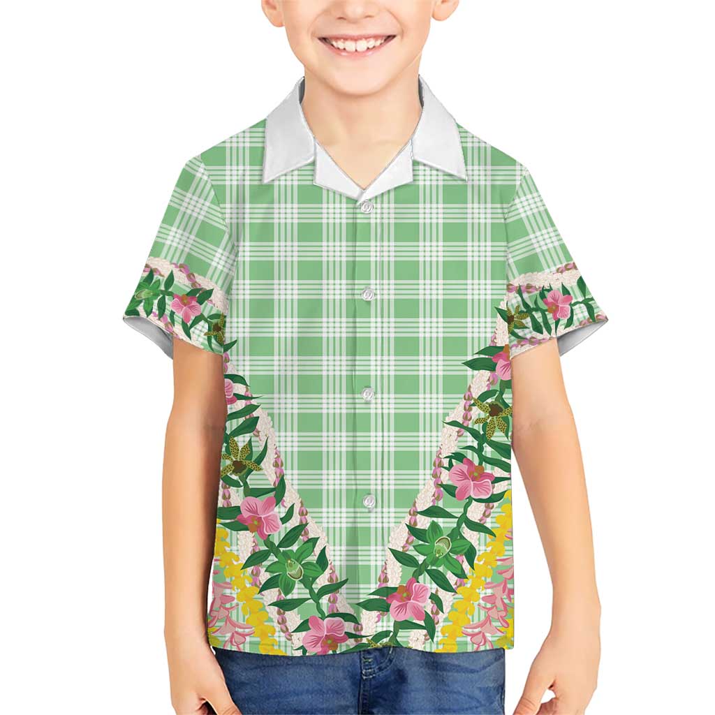 Hawaii Pikake Lokelani Plumeria Lei Family Matching Long Sleeve Bodycon Dress and Hawaiian Shirt Green Palaka Motifs LT05 Son's Shirt Green - Polynesian Pride