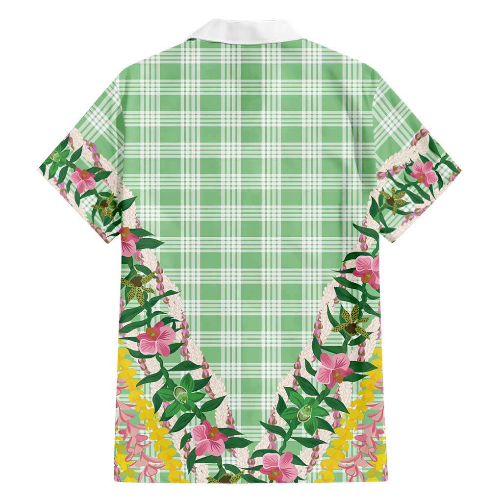 Hawaii Pikake Lokelani Plumeria Lei Family Matching Off The Shoulder Long Sleeve Dress and Hawaiian Shirt Green Palaka Motifs LT05 - Polynesian Pride