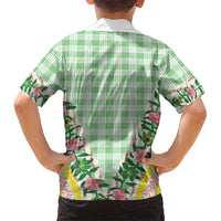 Hawaii Pikake Lokelani Plumeria Lei Family Matching Off Shoulder Maxi Dress and Hawaiian Shirt Green Palaka Motifs LT05 - Polynesian Pride