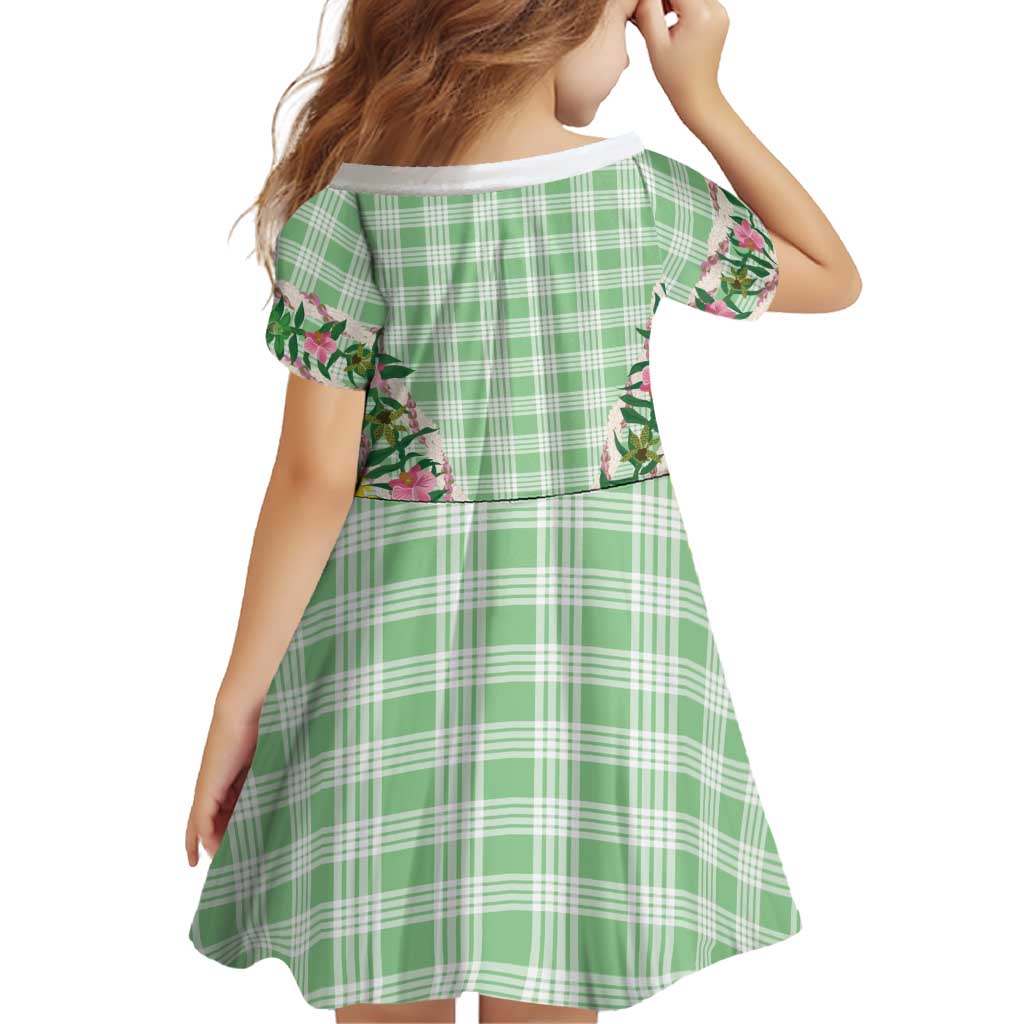 Hawaii Pikake Lokelani Plumeria Lei Family Matching Off Shoulder Short Dress and Hawaiian Shirt Green Palaka Motifs LT05 - Polynesian Pride