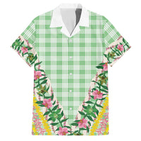 Hawaii Pikake Lokelani Plumeria Lei Family Matching Off Shoulder Short Dress and Hawaiian Shirt Green Palaka Motifs LT05 Dad's Shirt - Short Sleeve Green - Polynesian Pride