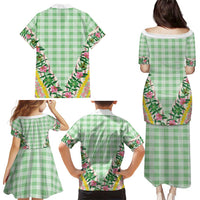 Hawaii Pikake Lokelani Plumeria Lei Family Matching Puletasi and Hawaiian Shirt Green Palaka Motifs LT05 - Polynesian Pride