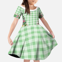 Hawaii Pikake Lokelani Plumeria Lei Family Matching Short Sleeve Bodycon Dress and Hawaiian Shirt Green Palaka Motifs LT05 Daughter's Dress Green - Polynesian Pride
