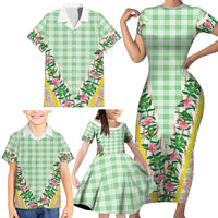 Hawaii Pikake Lokelani Plumeria Lei Family Matching Short Sleeve Bodycon Dress and Hawaiian Shirt Green Palaka Motifs LT05 - Polynesian Pride