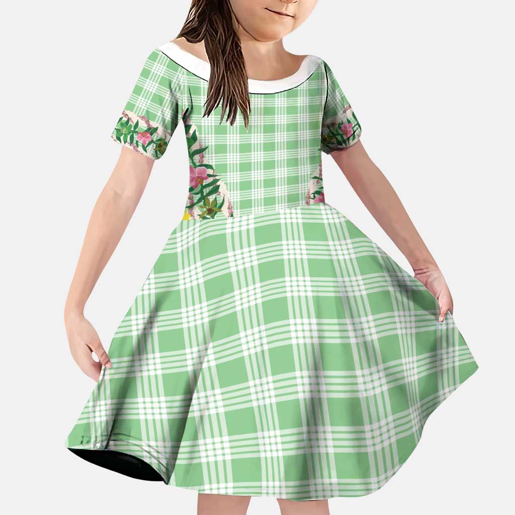 Hawaii Pikake Lokelani Plumeria Lei Family Matching Summer Maxi Dress and Hawaiian Shirt Green Palaka Motifs LT05 Daughter's Dress Green - Polynesian Pride
