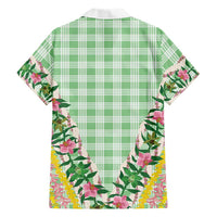 Hawaii Pikake Lokelani Plumeria Lei Family Matching Summer Maxi Dress and Hawaiian Shirt Green Palaka Motifs LT05 - Polynesian Pride