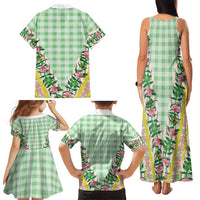 Hawaii Pikake Lokelani Plumeria Lei Family Matching Tank Maxi Dress and Hawaiian Shirt Green Palaka Motifs LT05 - Polynesian Pride