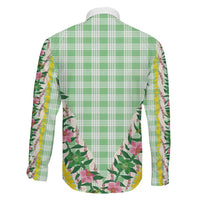 Hawaii Pikake Lokelani Plumeria Lei Family Matching Tank Maxi Dress and Hawaiian Shirt Green Palaka Motifs LT05 - Polynesian Pride