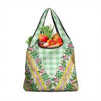 Hawaii Pikake Lokelani Plumeria Lei Grocery Bag Green Palaka Motifs