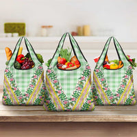 Hawaii Pikake Lokelani Plumeria Lei Grocery Bag Green Palaka Motifs