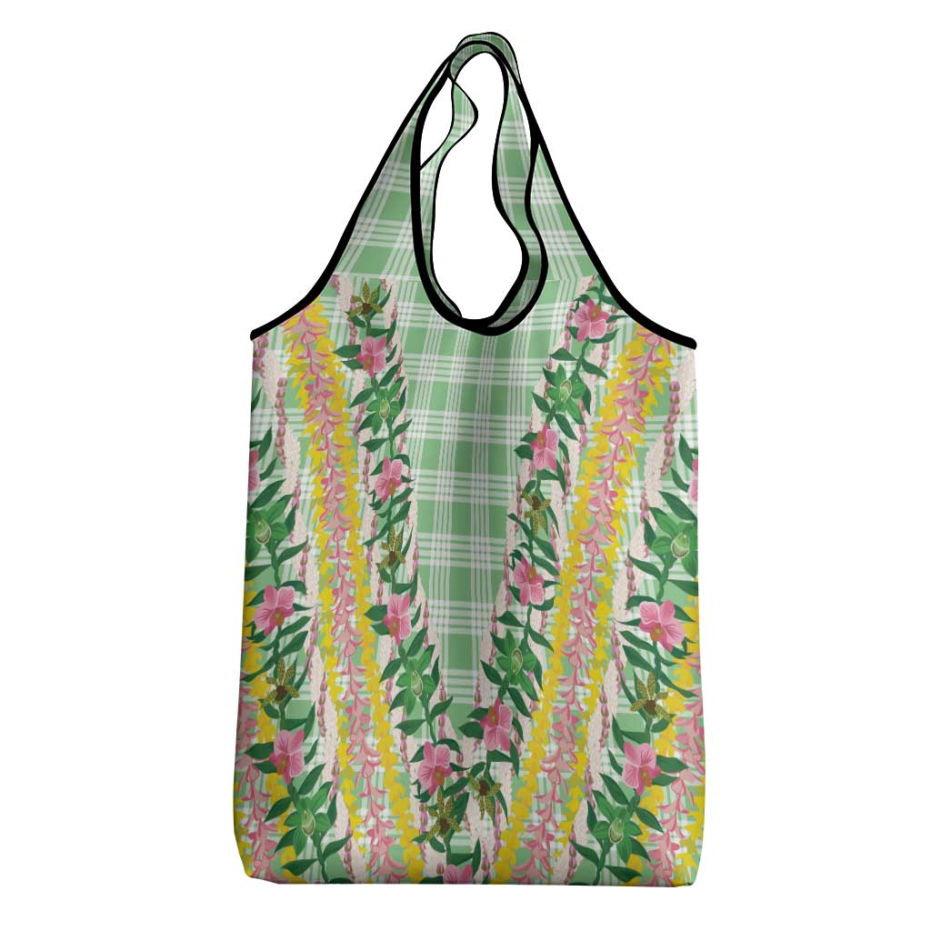 Hawaii Pikake Lokelani Plumeria Lei Grocery Bag Green Palaka Motifs