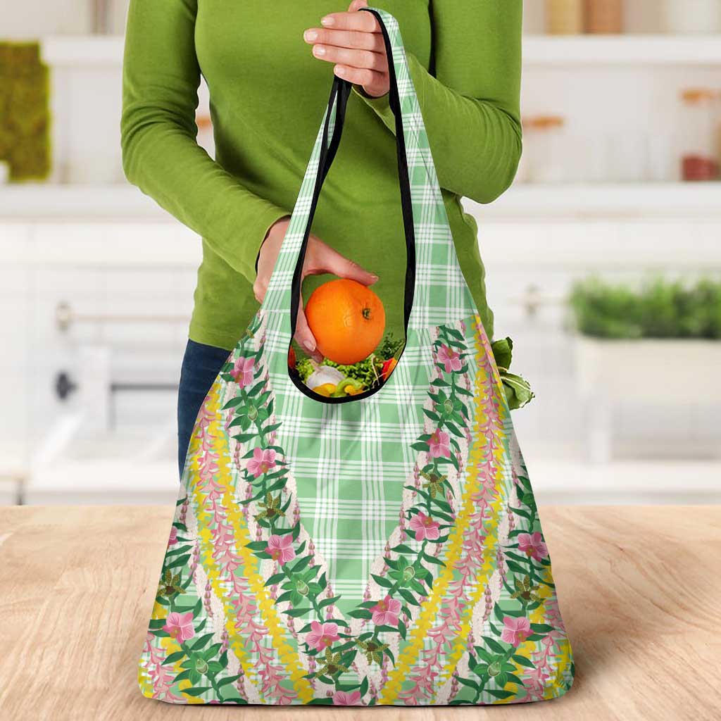 Hawaii Pikake Lokelani Plumeria Lei Grocery Bag Green Palaka Motifs
