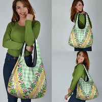 Hawaii Pikake Lokelani Plumeria Lei Grocery Bag Green Palaka Motifs