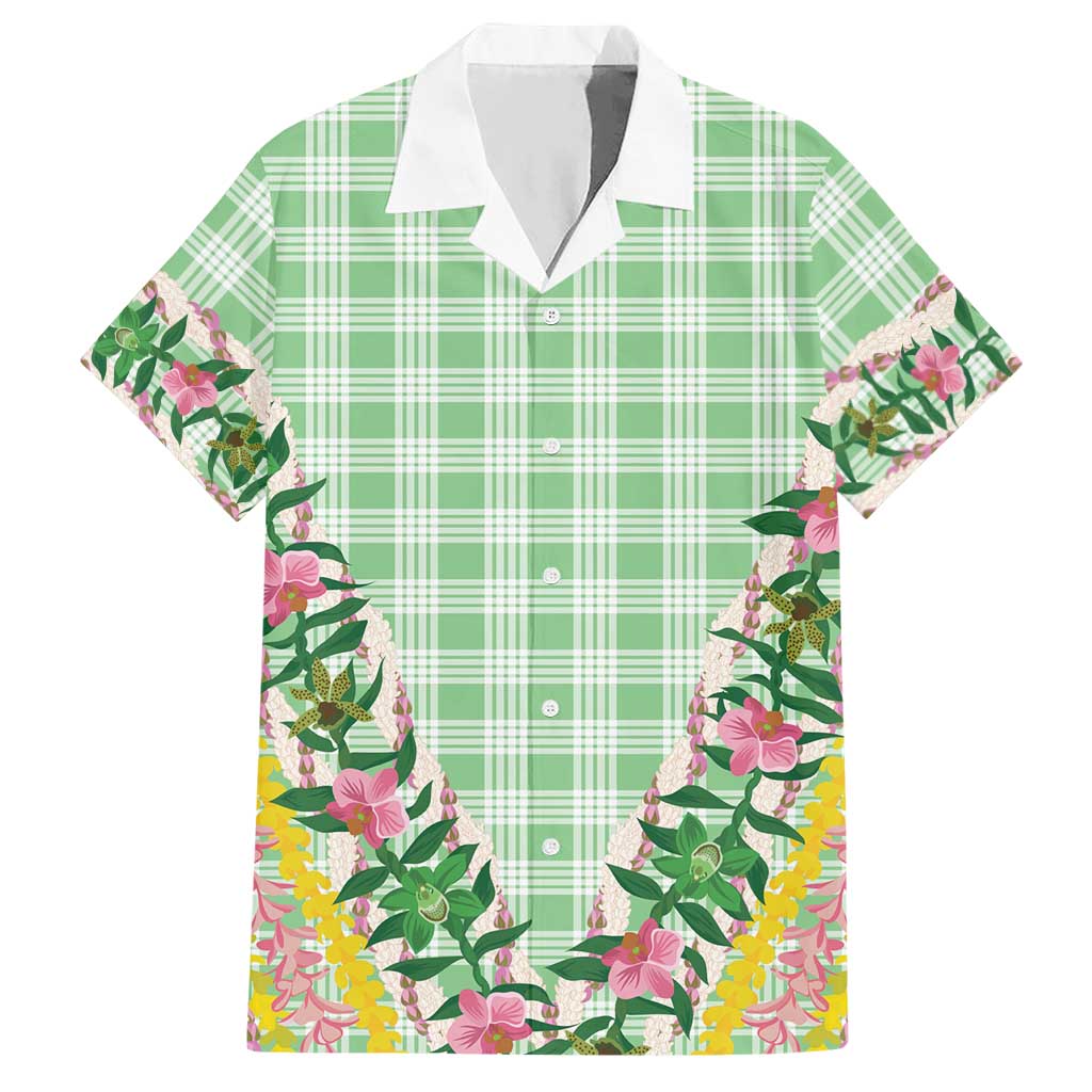 Hawaii Pikake Lokelani Plumeria Lei Hawaiian Shirt Green Palaka Motifs