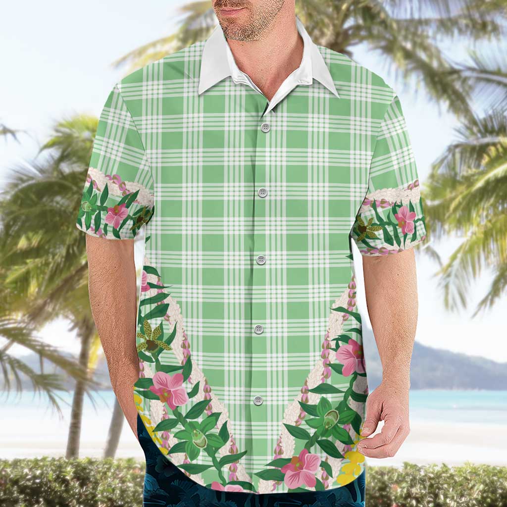 Hawaii Pikake Lokelani Plumeria Lei Hawaiian Shirt Green Palaka Motifs