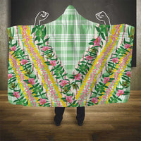 Hawaii Pikake Lokelani Plumeria Lei Hooded Blanket Green Palaka Motifs