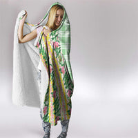 Hawaii Pikake Lokelani Plumeria Lei Hooded Blanket Green Palaka Motifs