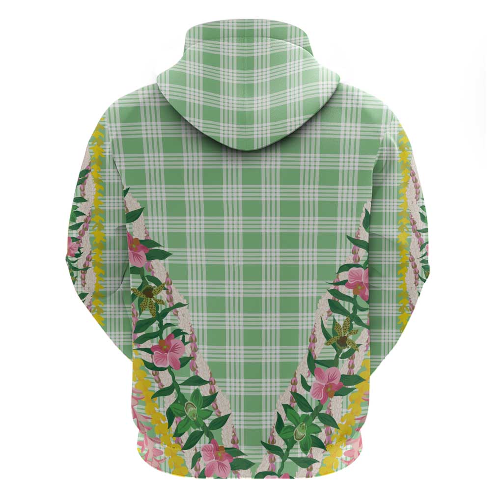 Hawaii Pikake Lokelani Plumeria Lei Hoodie Green Palaka Motifs