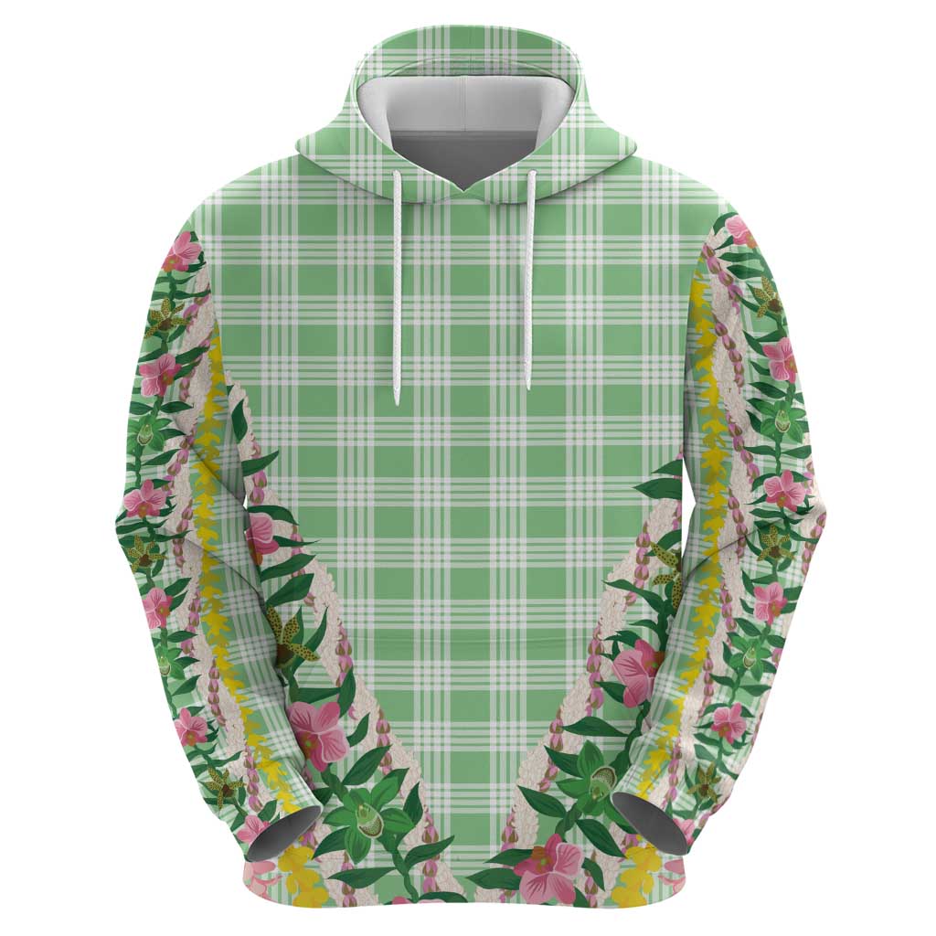Hawaii Pikake Lokelani Plumeria Lei Hoodie Green Palaka Motifs