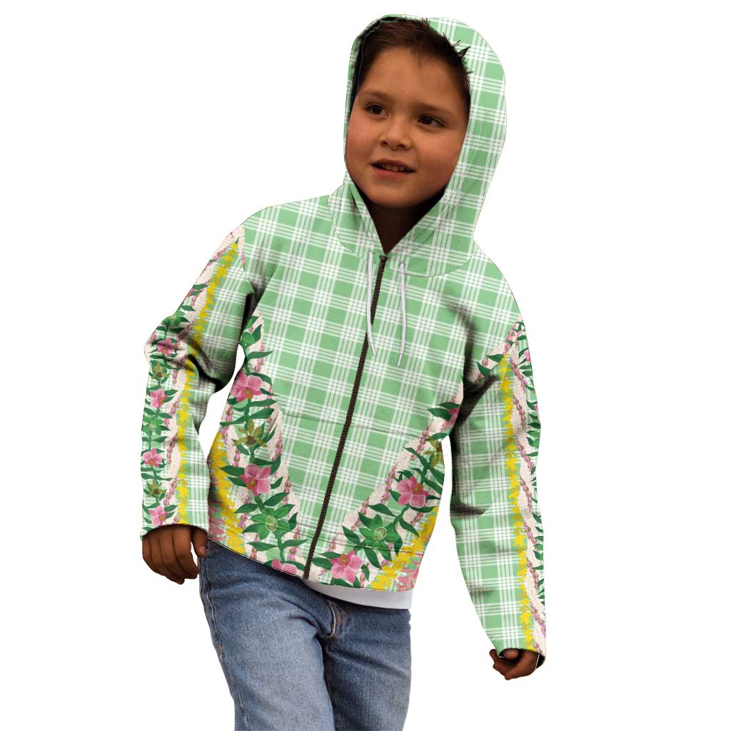 Hawaii Pikake Lokelani Plumeria Lei Kid Hoodie Green Palaka Motifs