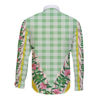 Hawaii Pikake Lokelani Plumeria Lei Long Sleeve Button Shirt Green Palaka Motifs