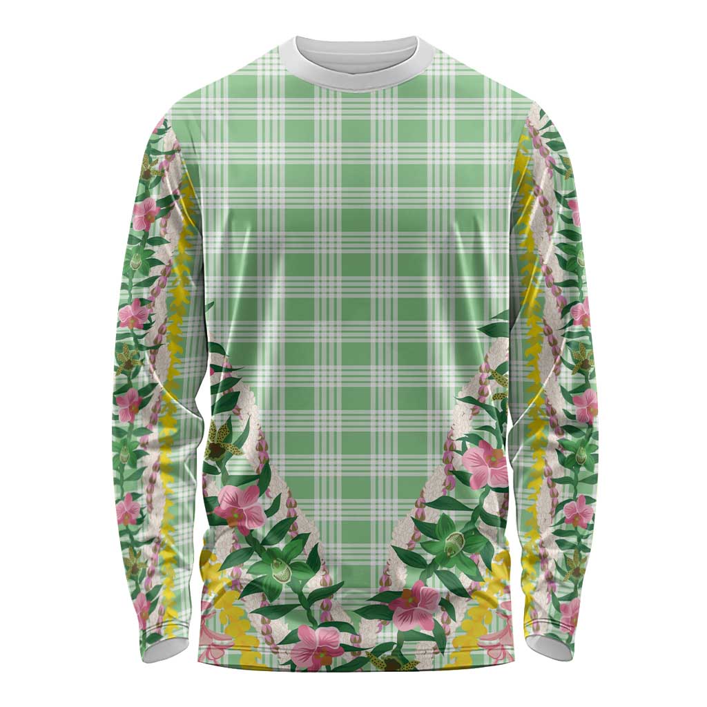 Hawaii Pikake Lokelani Plumeria Lei Long Sleeve Shirt Green Palaka Motifs