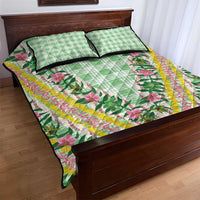 Hawaii Pikake Lokelani Plumeria Lei Quilt Bed Set Green Palaka Motifs