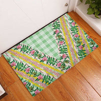 Hawaii Pikake Lokelani Plumeria Lei Rubber Doormat Green Palaka Motifs