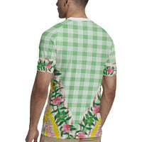 Hawaii Pikake Lokelani Plumeria Lei Rugby Jersey Green Palaka Motifs