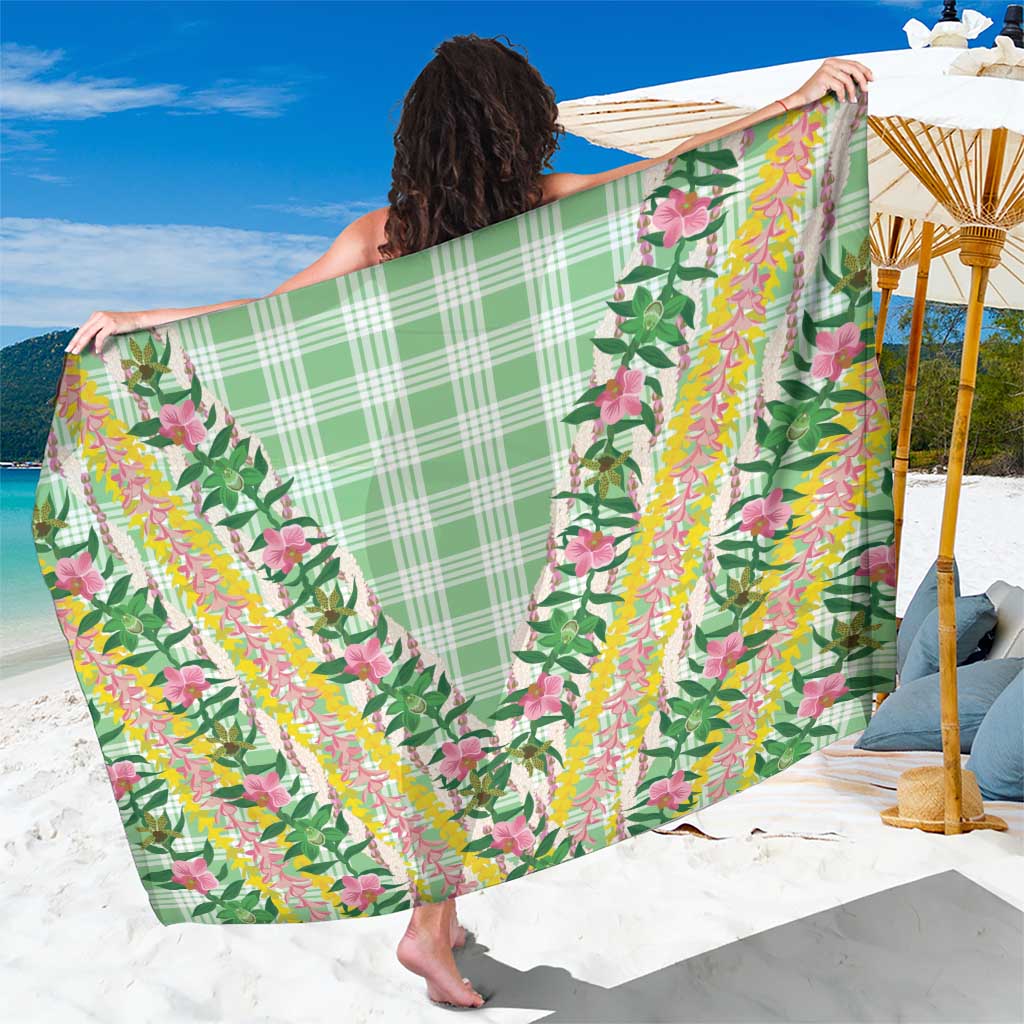 Hawaii Pikake Lokelani Plumeria Lei Sarong Green Palaka Motifs