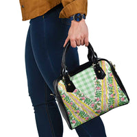 Hawaii Pikake Lokelani Plumeria Lei Shoulder Handbag Green Palaka Motifs