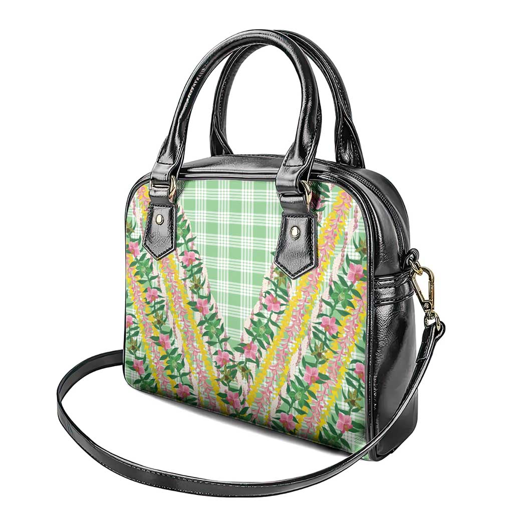 Hawaii Pikake Lokelani Plumeria Lei Shoulder Handbag Green Palaka Motifs