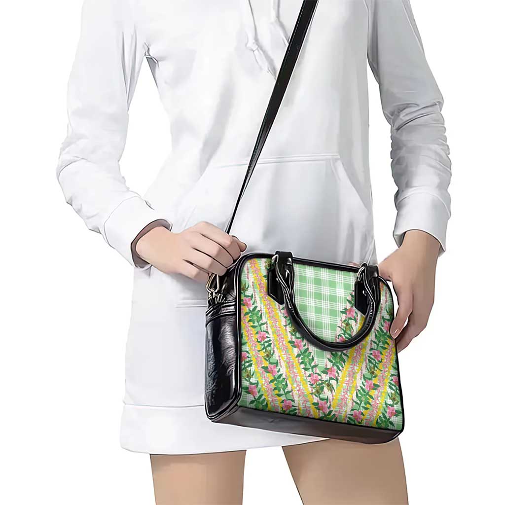 Hawaii Pikake Lokelani Plumeria Lei Shoulder Handbag Green Palaka Motifs