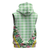 Hawaii Pikake Lokelani Plumeria Lei Sleeveless Zip Hoodie Green Palaka Motifs
