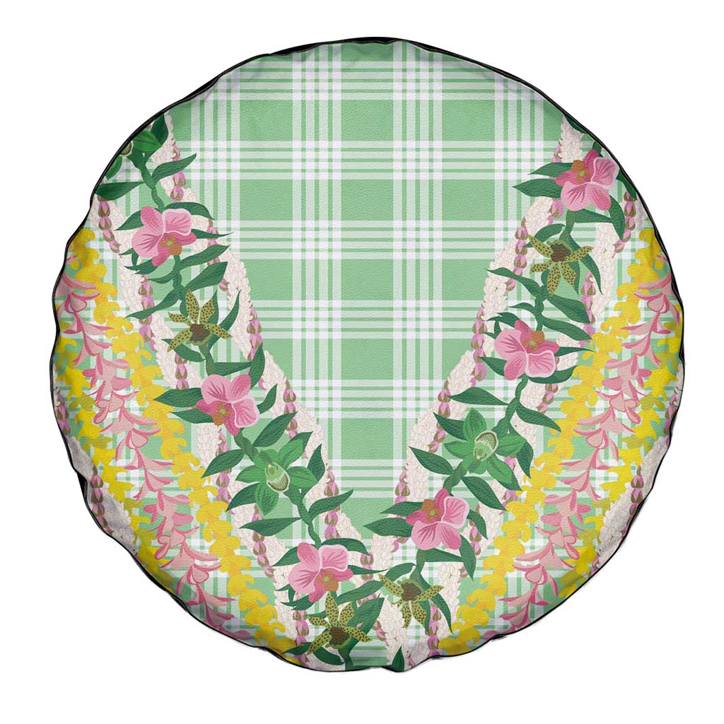 Hawaii Pikake Lokelani Plumeria Lei Spare Tire Cover Green Palaka Motifs