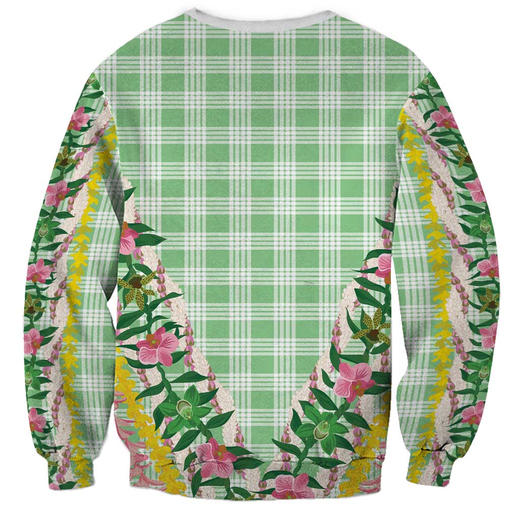 Hawaii Pikake Lokelani Plumeria Lei Sweatshirt Green Palaka Motifs