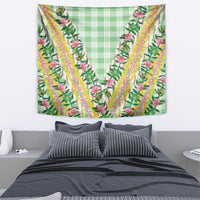 Hawaii Pikake Lokelani Plumeria Lei Tapestry Green Palaka Motifs